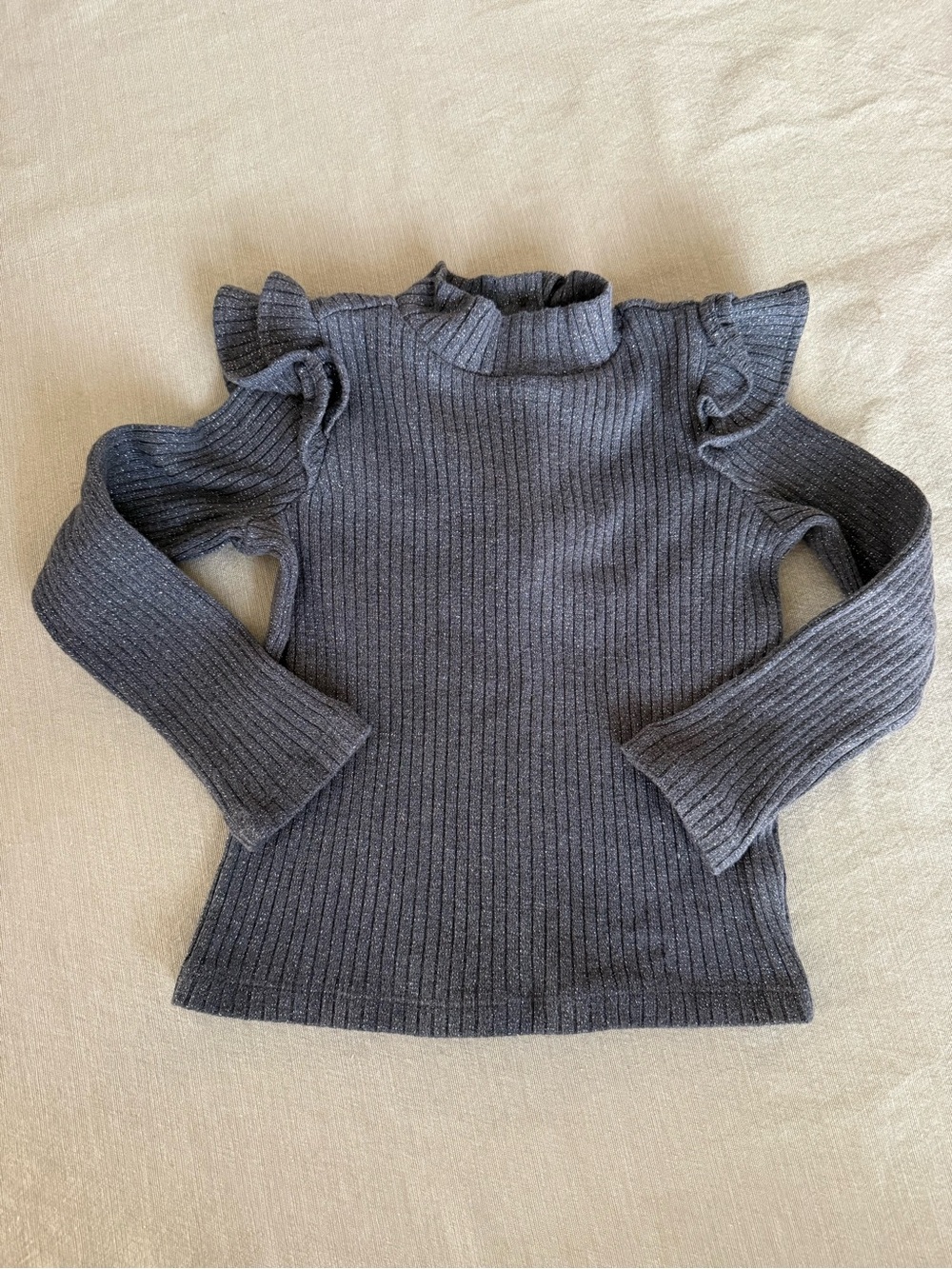 Janie and Jack Gray Sparkle Ribbed Ruffled Top